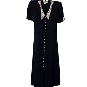 Vintage DBY navy midi‎ dress with lace collar Size 9